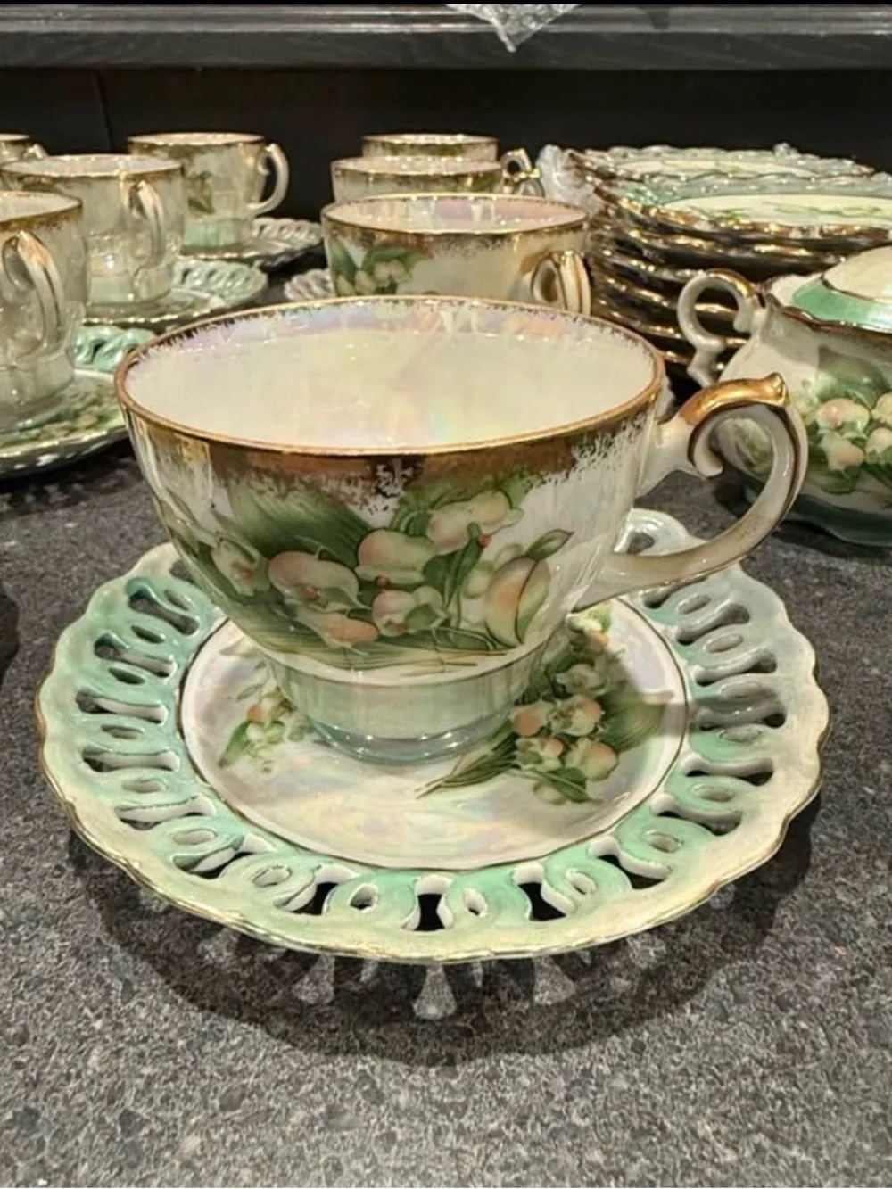 Vintage 1950s Japan Porcelain Lily of the Valley Lusterware 38 piece set
